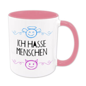 Ich hasse Menschen - Tasse - Engel & Teufel Serie - rosa