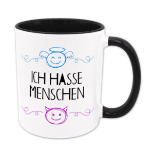 Ich hasse Menschen - Tasse - Engel & Teufel Serie - schwarz