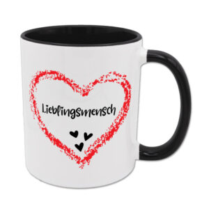 Lieblingsmensch - rotes Herz - Tasse - schwarz