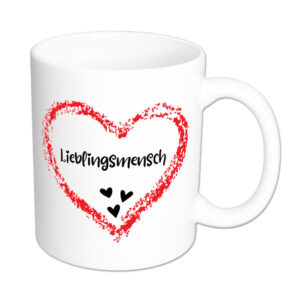 Lieblingsmensch - rotes Herz - Tasse - weiß