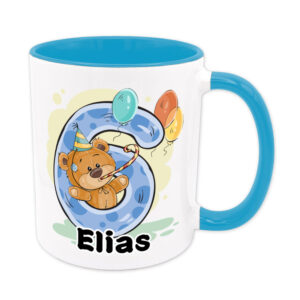 Bärchen-Tasse zum 6. Geburtstag - individualisierbar - Namenstasse - hellblau