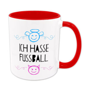 Ich hasse Fußball - lustige Sprüchetasse - rot - Engelchen & Teufelchen