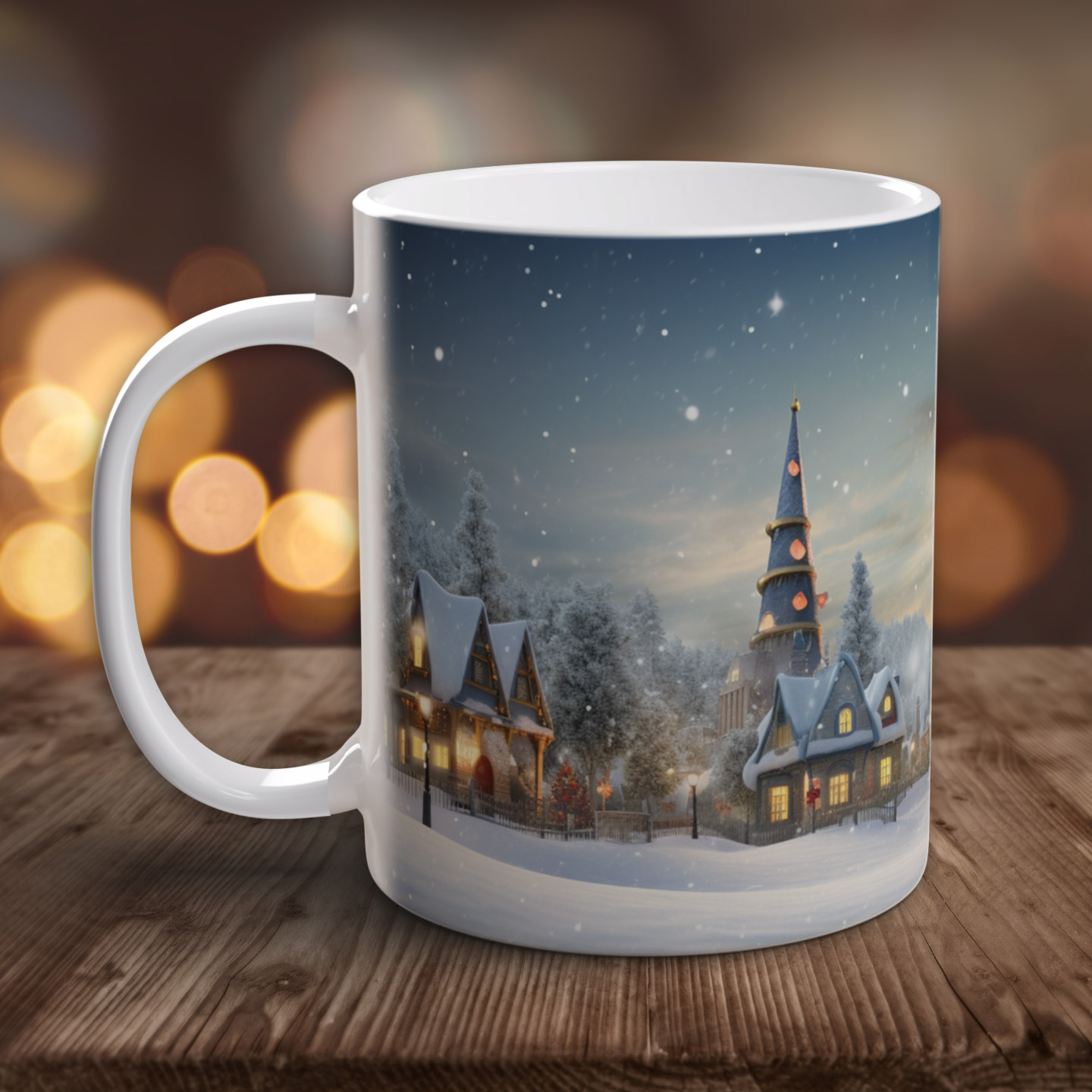 Winterlandschaft - Dorf - Weihnachten - tasse - weiß
