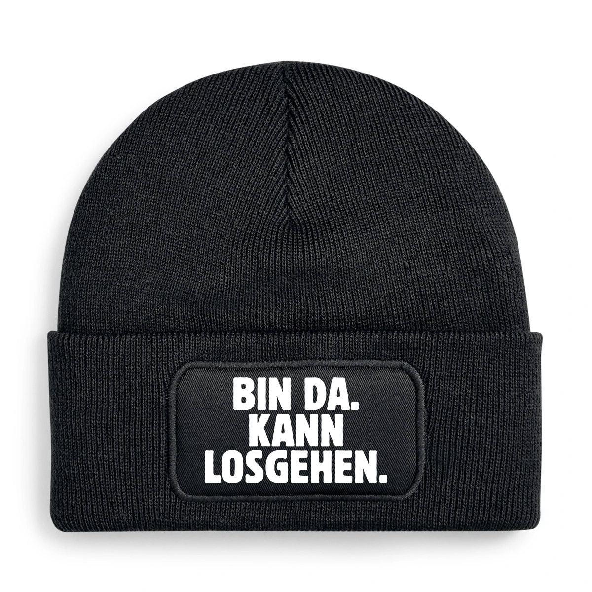 Mütze (Beanie) schwarz: BIN DA. KANN LOSGEHEN.