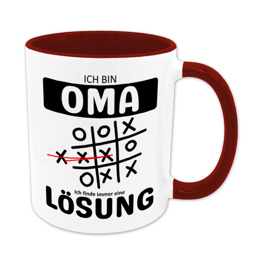 Tasse dunkelrot: Ich bin Oma - Ich finde immer eine Lösung - Tic Tac Toe