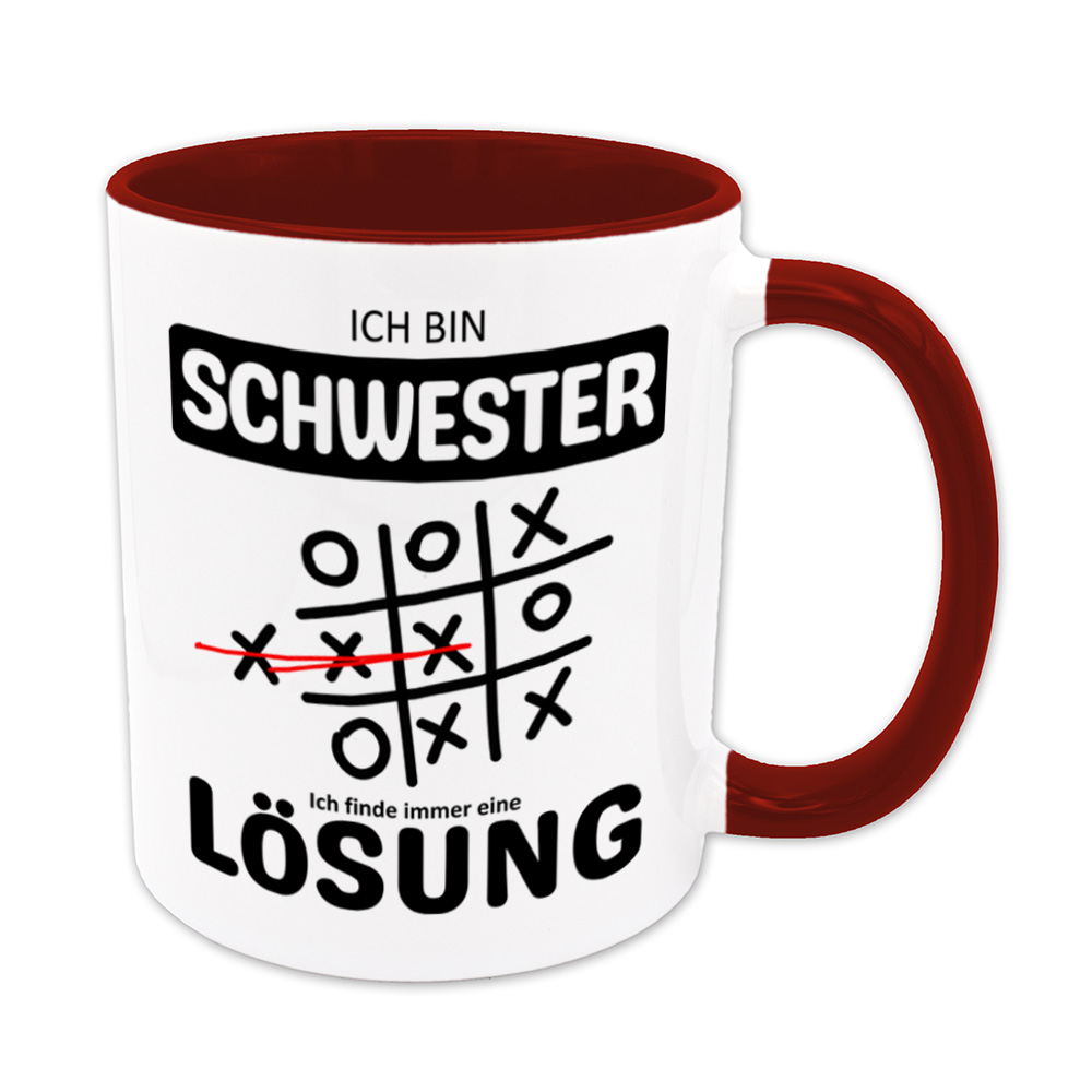 Tasse dunkelrot: Ich bin Schwester - Ich finde immer eine Lösung - Tic Tac Toe