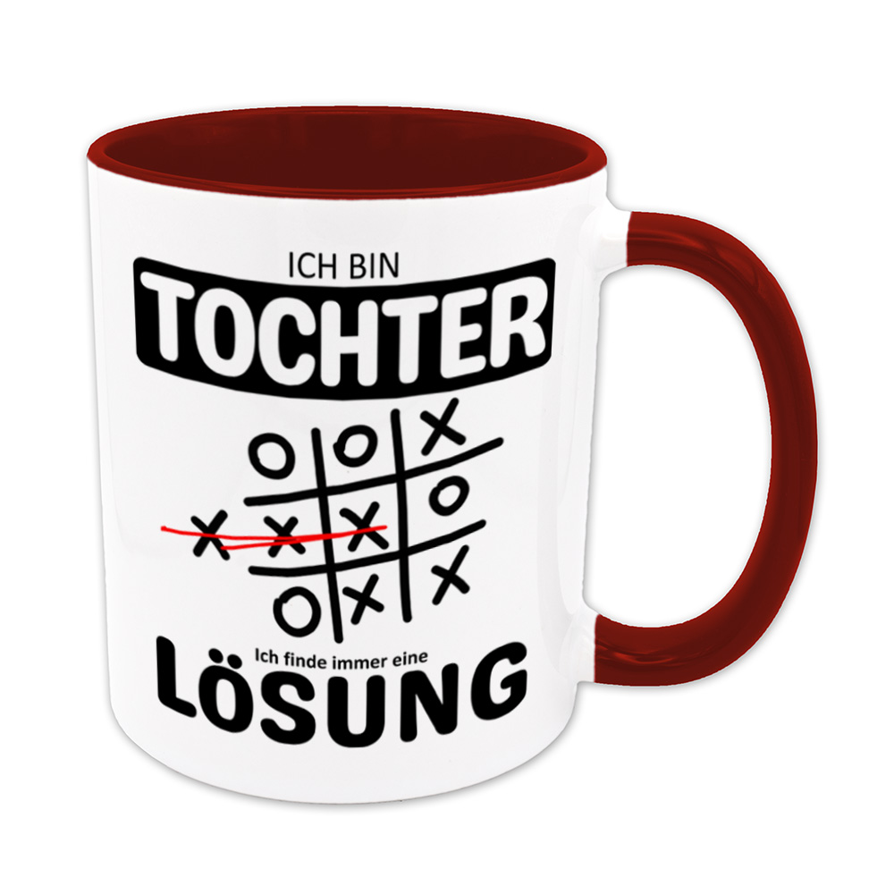 Tasse dunkelrot: Ich bin Tochter - Ich finde immer eine Lösung - Tic Tac Toe