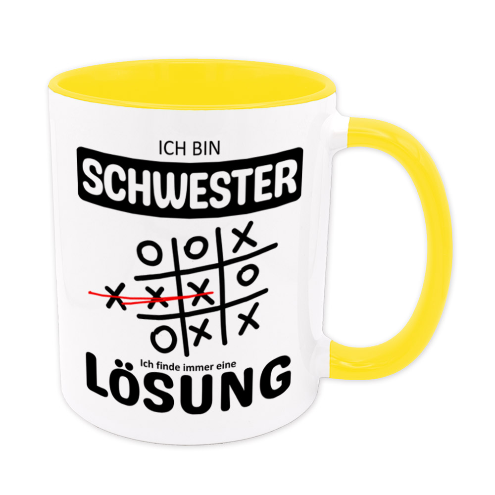 Tasse gelb: Ich bin Schwester - Ich finde immer eine Lösung - Tic Tac Toe