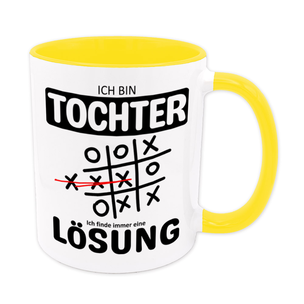 Tasse gelb: Ich bin Tochter - Ich finde immer eine Lösung - Tic Tac Toe