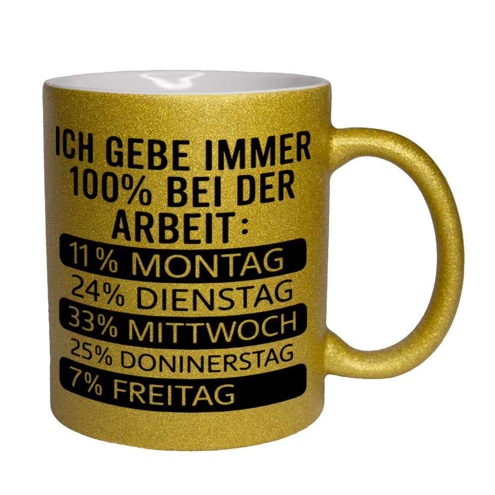 Glitzertasse gelb: Ich gebe immer 100% bei der Arbeit: