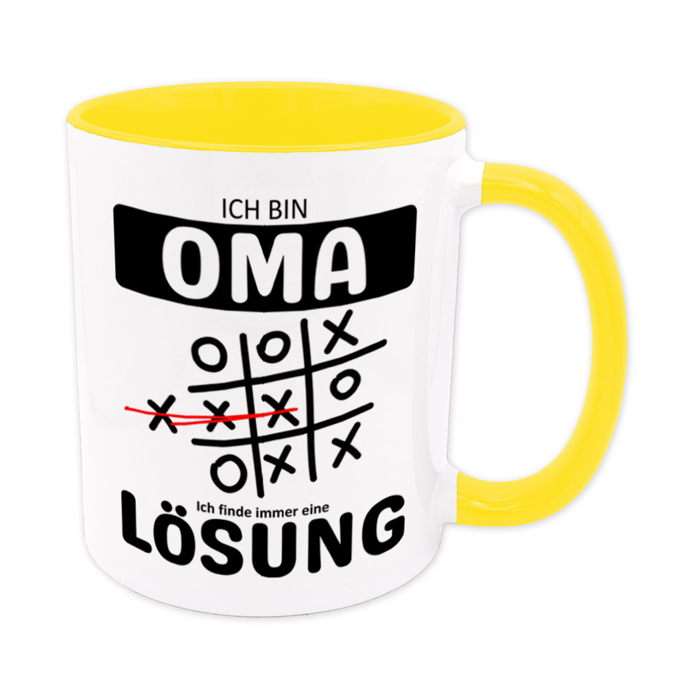 Tasse gelb: Ich bin Oma - Ich finde immer eine Lösung - Tic Tac Toe