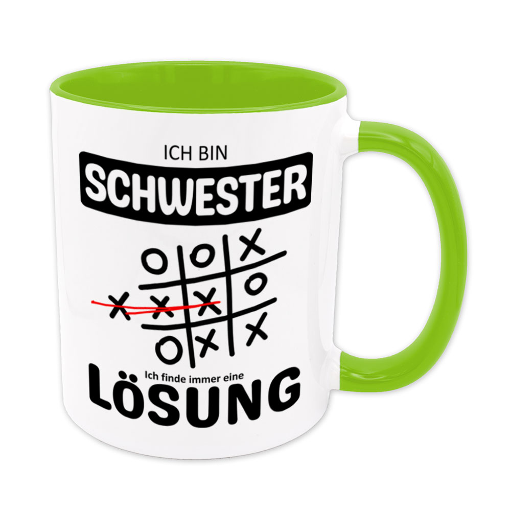 Tasse hellgrün: Ich bin Schwester - Ich finde immer eine Lösung - Tic Tac Toe