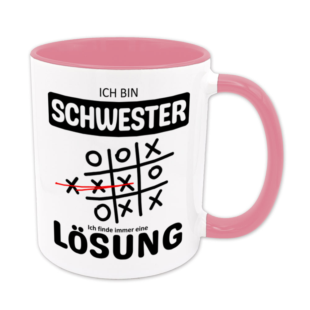 Tasse rosa: Ich bin Schwester - Ich finde immer eine Lösung - Tic Tac Toe