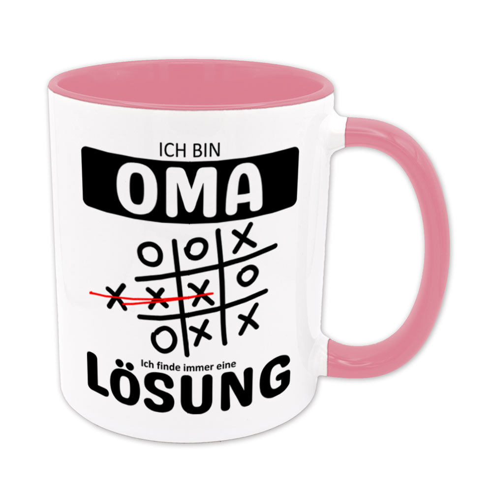 Tasse rosa: Ich bin Oma - Ich finde immer eine Lösung - Tic Tac Toe
