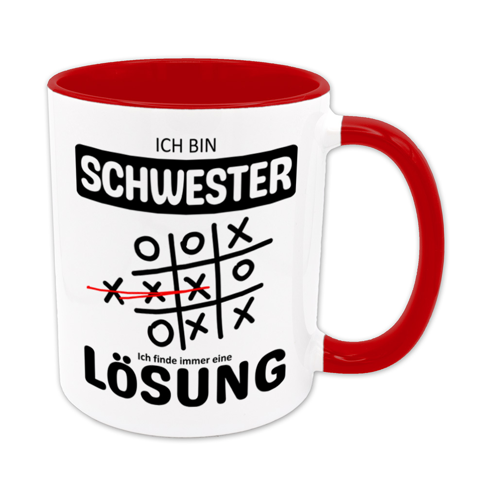 Tasse rot: Ich bin Schwester - Ich finde immer eine Lösung - Tic Tac Toe