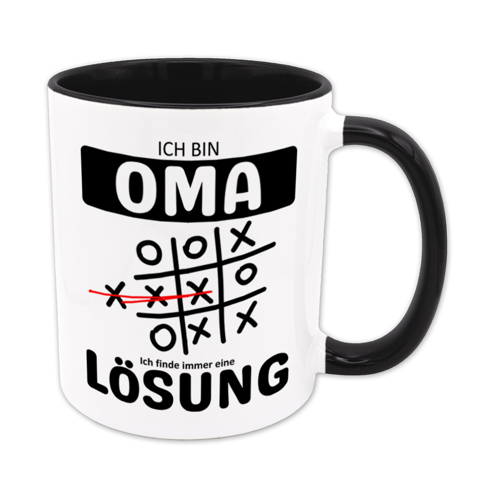 Tasse schwarz: Ich bin Oma - Ich finde immer eine Lösung - Tic Tac Toe