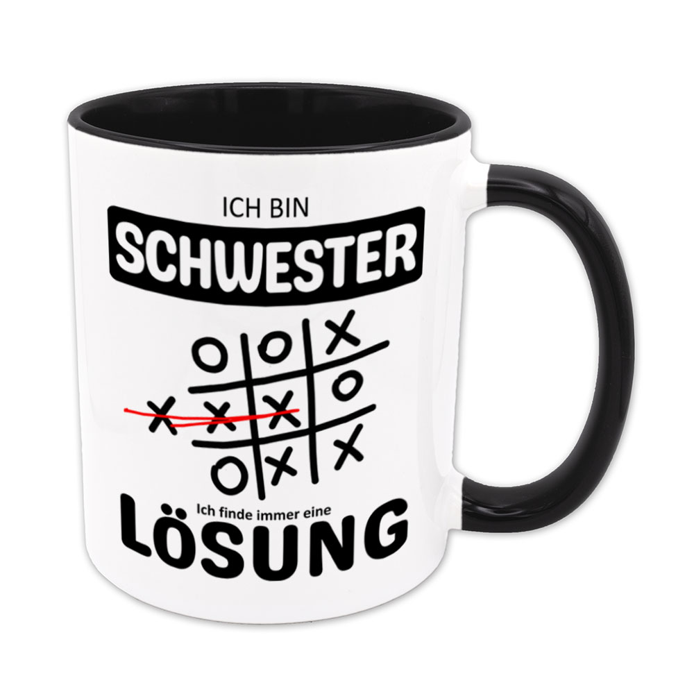 Tasse schwarz: Ich bin Schwester - Ich finde immer eine Lösung - Tic Tac Toe