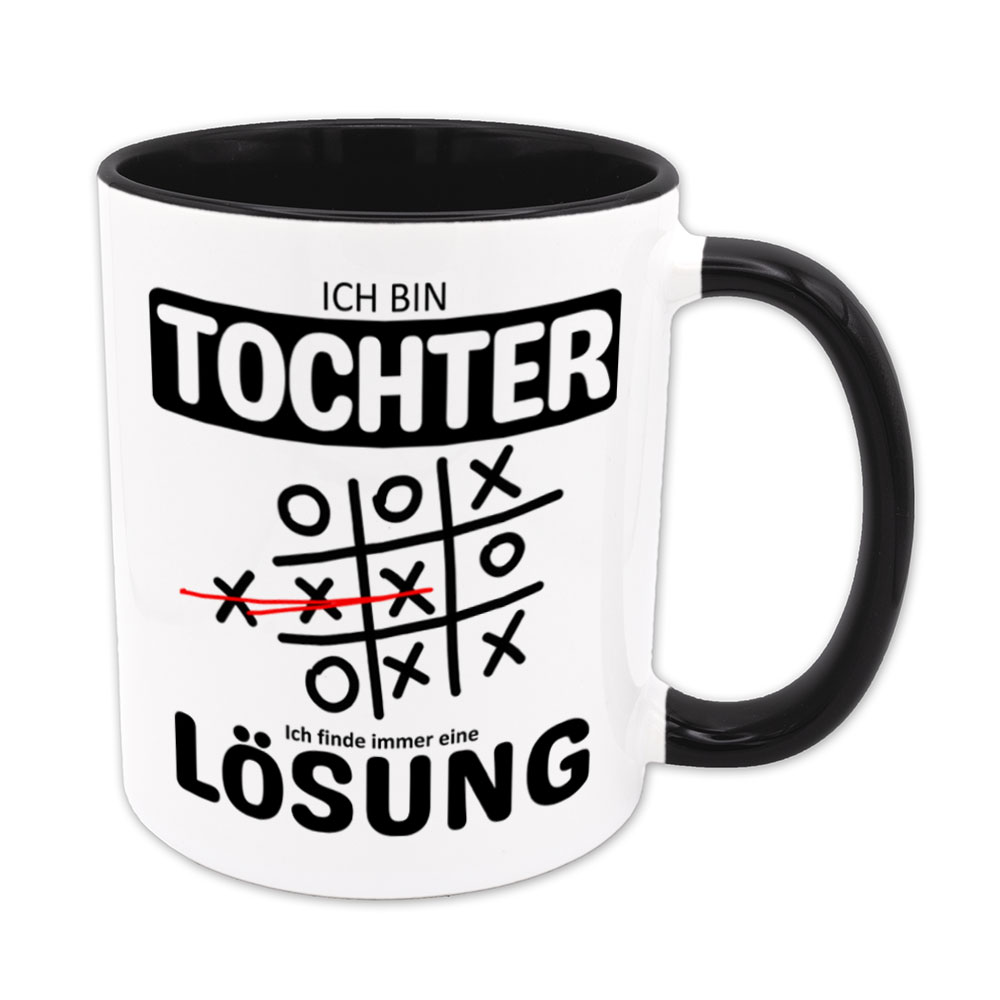 Tasse schwarz: Ich bin Tochter - Ich finde immer eine Lösung - Tic Tac Toe