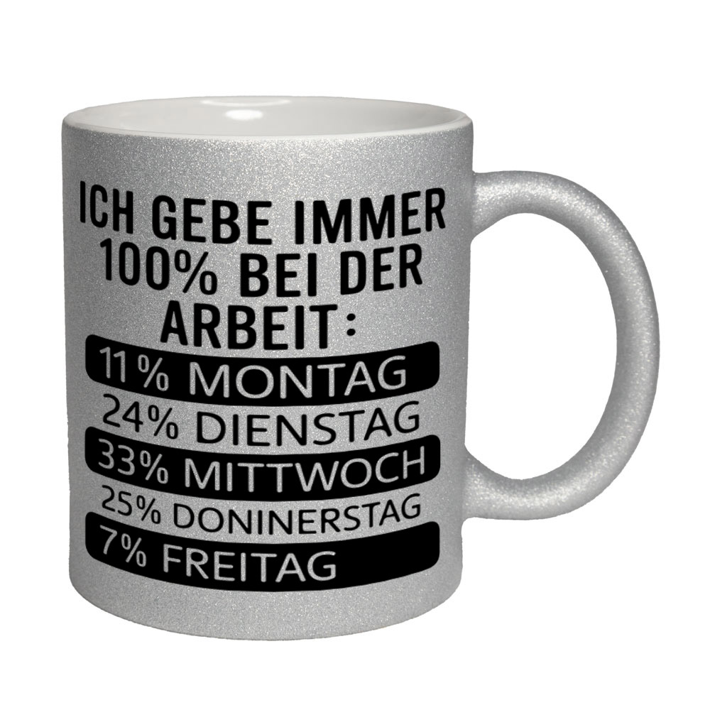 Glitzertasse silber: Ich gebe immer 100% bei der Arbeit: