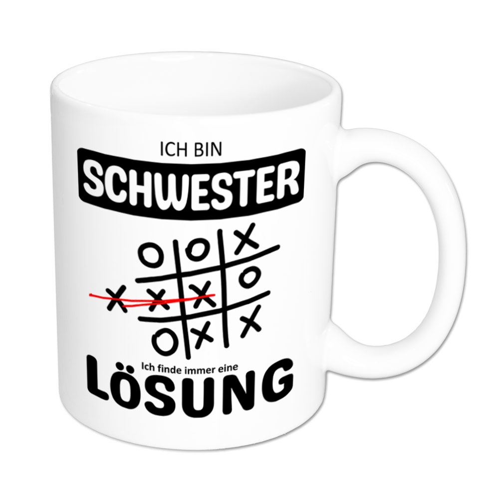 Tasse weiß: Ich bin Schwester - Ich finde immer eine Lösung - Tic Tac Toe